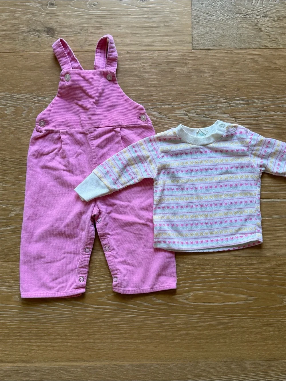 Vintage Toddletime -JC penny - Pink Baby Overalls & Long sleeve Set